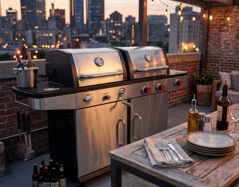 GRILL OTAKE 2 w 1 GAZOWO WĘGLOWY OGRODOWY Z SZAFKĄ STAL NIERDZEWNA 8,2 kW YATO YG-20030