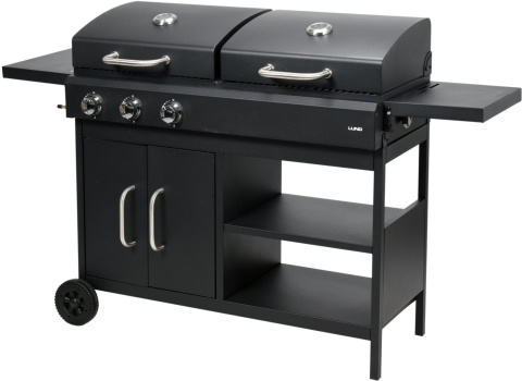 GRILL PODWÓJNY WĘGLOWO GAZOWY OGRODOWY 2 + 1 8,4 KW STALOWY RUSZT LUND 99649