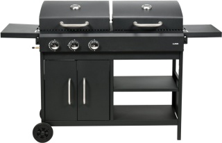GRILL PODWÓJNY WĘGLOWO GAZOWY OGRODOWY 2 + 1 8,4 KW STALOWY RUSZT LUND 99649