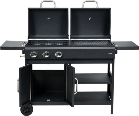 GRILL PODWÓJNY WĘGLOWO GAZOWY OGRODOWY 2 + 1 8,4 KW STALOWY RUSZT LUND 99649