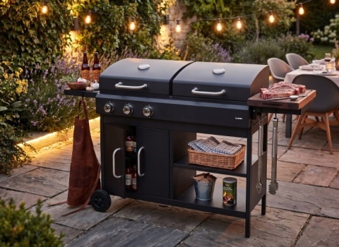 GRILL PODWÓJNY WĘGLOWO GAZOWY OGRODOWY 2 + 1 8,4 KW STALOWY RUSZT LUND 99649