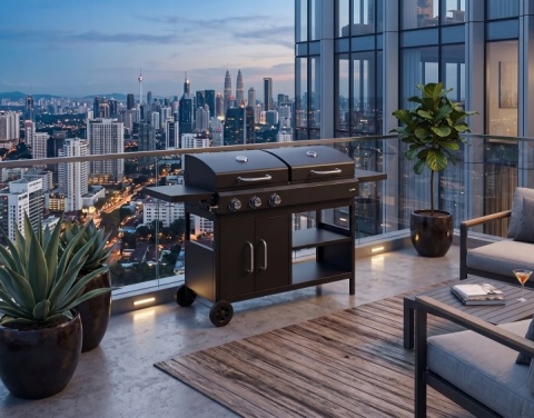 GRILL PODWÓJNY WĘGLOWO GAZOWY OGRODOWY 2 + 1 8,4 KW STALOWY RUSZT LUND 99649