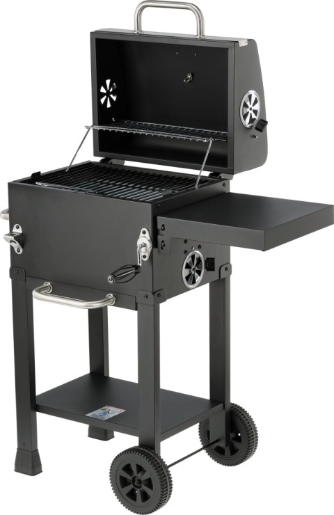 GRILL WĘGLOWY 39,5x29,5cm POKRYWA KOŁA OGRODOWY 2 PÓŁKI STALOWY RUSZT LUND 99928