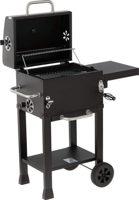 GRILL WĘGLOWY 39,5x29,5cm POKRYWA KOŁA OGRODOWY 2 PÓŁKI STALOWY RUSZT LUND 99928