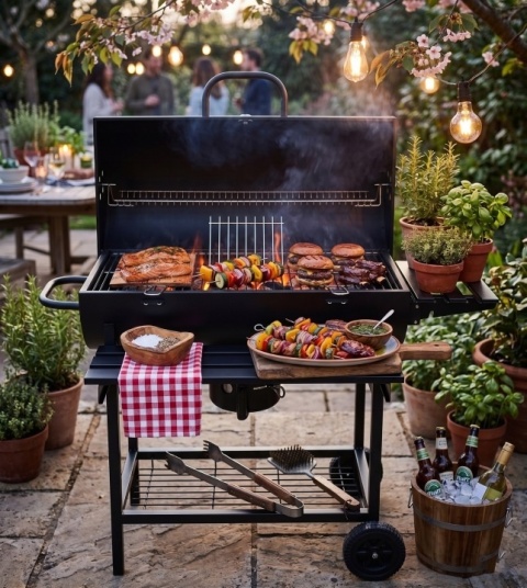 GRILL WĘGLOWY POKRYWA POPIELNIK OGRODOWY DUŻY 71X35CM DUŻY LUND 99900