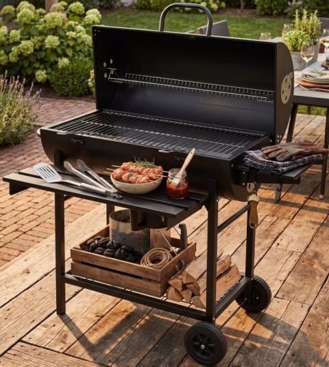 GRILL WĘGLOWY POKRYWA POPIELNIK OGRODOWY DUŻY 71X35CM DUŻY LUND 99900