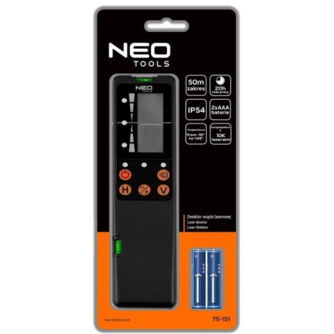 Detektor wiązki laserowej NEO TOOLS 75-151 zasięg 50m IP54 dokładność 1.5mm odbiornik lasera 10K dla profesjonalistów
