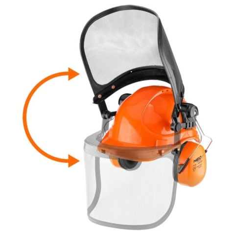 Kask hełm ochronny dla pilarzy drwali z siatką i nausznikami NEO TOOLS 97-395 BHP zestaw 3w1 regulowany SNR 30dB
