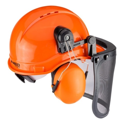 Kask hełm ochronny dla pilarzy drwali z siatką i nausznikami NEO TOOLS 97-395 BHP zestaw 3w1 regulowany SNR 30dB