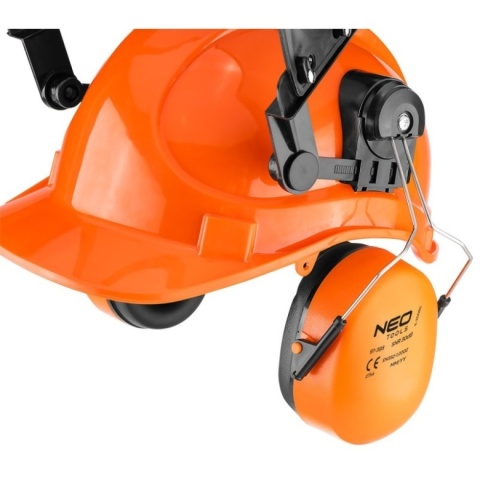 Kask hełm ochronny dla pilarzy drwali z siatką i nausznikami NEO TOOLS 97-395 BHP zestaw 3w1 regulowany SNR 30dB