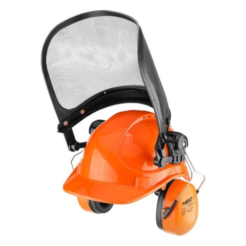 Kask hełm ochronny dla pilarzy drwali z siatką i nausznikami NEO TOOLS 97-395 BHP zestaw 3w1 regulowany SNR 30dB