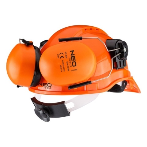 Kask hełm ochronny dla pilarzy drwali z siatką i nausznikami NEO TOOLS 97-395 BHP zestaw 3w1 regulowany SNR 30dB