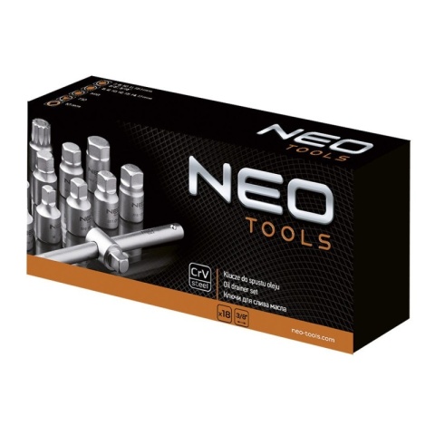 Klucze do spustu oleju 3/8" zestaw 18 szt wysokiej jakości NEO TOOLS 11-235