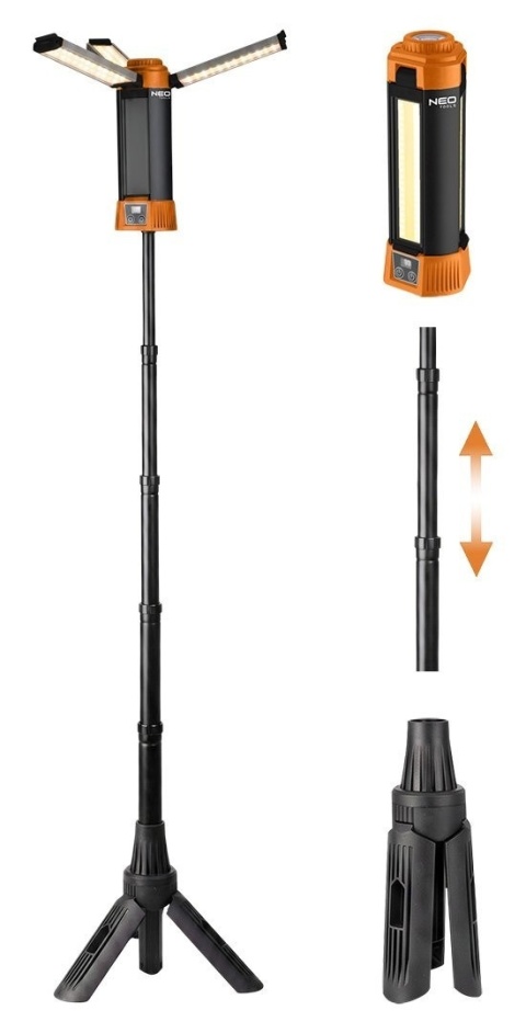 Lampa akumulatorowa LED ze statywem NEO TOOLS 99 137 3000lm 6000mAh powerbank magnes mocna do warsztatu i na budowę