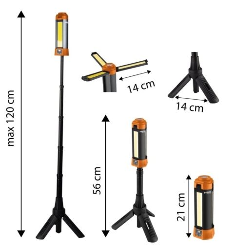 Lampa akumulatorowa LED ze statywem NEO TOOLS 99 137 3000lm 6000mAh powerbank magnes mocna do warsztatu i na budowę