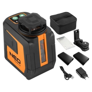 Laser krzyżowy płaszczyznowy zielony 360 NEO TOOLS 75-144 5 linii 20m akumulatorowy uchwyt magnetyczny etui zestaw PROFI
