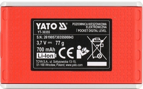 POZIOMNICA ELEKTRONICZNA KIESZONKOWA MAGNETYCZNA AKUMULATOR USB-C YATO YT-30355