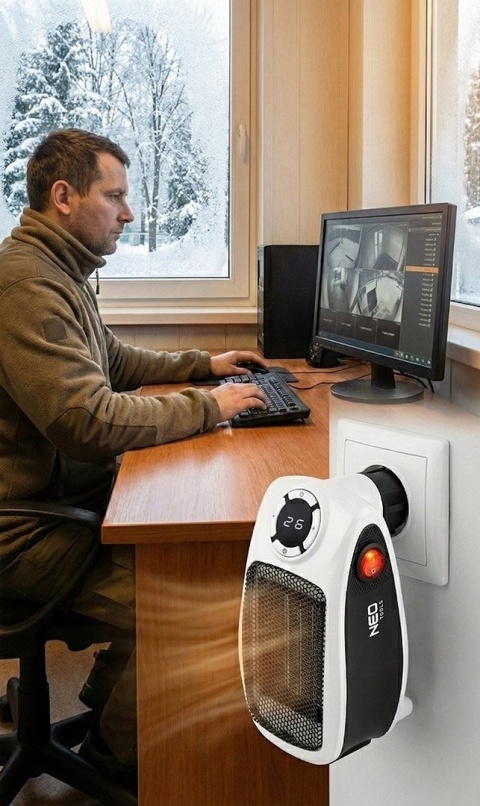 Termowentylator kontaktowy ceramiczny 500W NEO TOOLS 90-158 grzejnik do gniazdka z obrotową wtyczką i termostatem