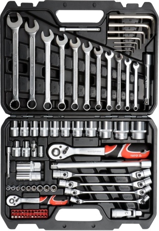 ZESTAW KLUCZY KLUCZE NASADOWE PŁASKO-OCZKOWE 1/4" 1/2" 77 ELEMENTÓW YT-38781 YATO