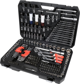 ZESTAW NARZĘDZIOWY 1/4" 3/8" 1/2" KPL 198 ELEMENTÓW W WALIZCE YT-38850 YATO