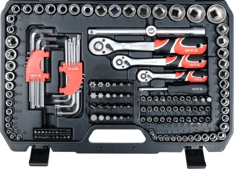 ZESTAW NARZĘDZIOWY 1/4" 3/8" 1/2" KPL 198 ELEMENTÓW W WALIZCE YT-38850 YATO