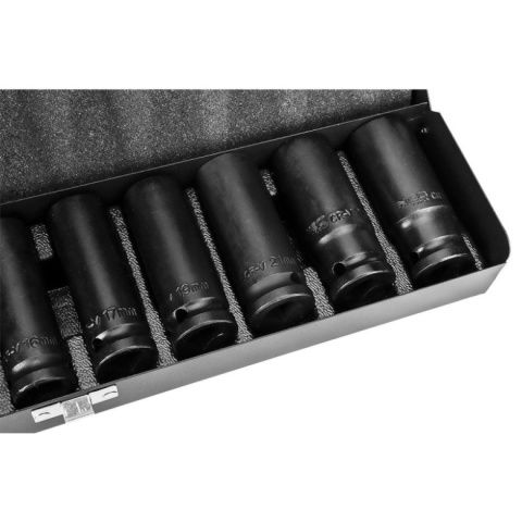 Zestaw długich nasadek udarowych 1/2 do kół 11 sztuk NEO TOOLS 12-102 10-24mm CrV w metalowej kasecie dla profesjonalistów