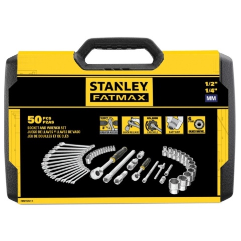 Zestaw kluczy nasadowych Stanley FATMAX 1/4 1/2 cala 50 elementów grzechotki 120 zębów klucze płasko oczkowe chrom warsztat